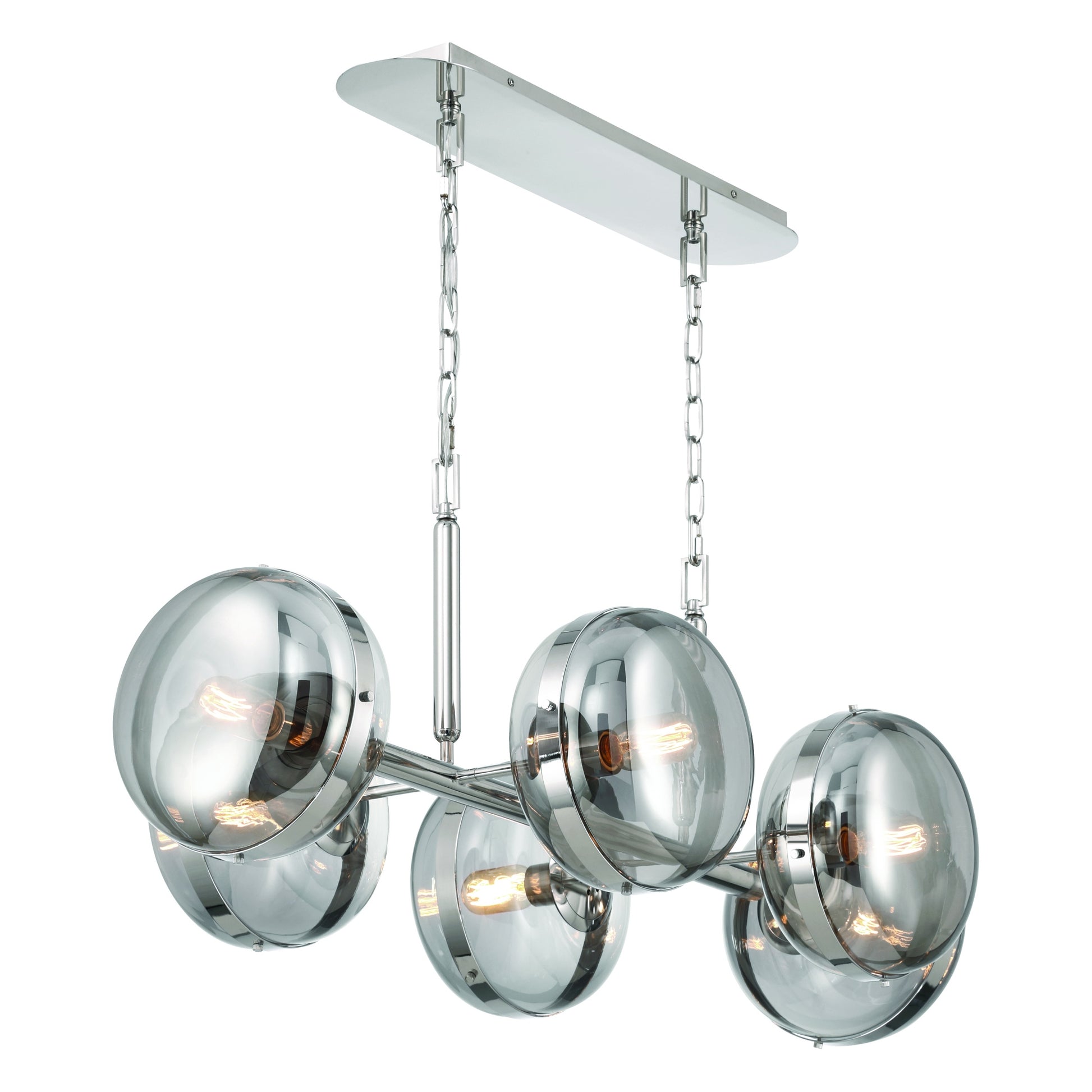 Eurofase Lighting Nottingham 44" 6-Light Smoke Glass Shade Polished Nickel Chandelier
