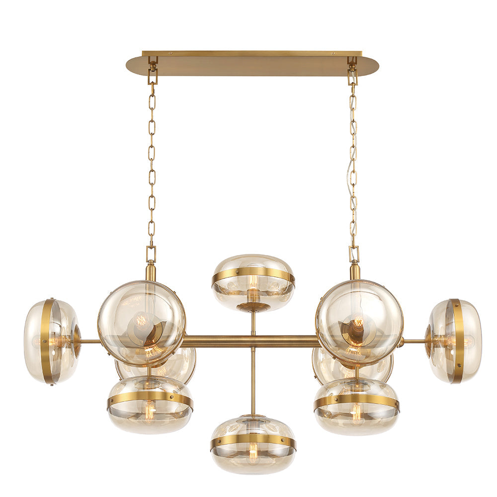 Eurofase Lighting Nottingham 54" 10-Light Dimmable Incandescent Antique Brass Oval Chandelier With Champagne Glass Shades