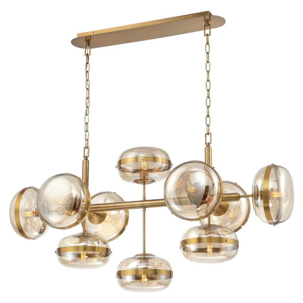 Eurofase Lighting Nottingham 54" 10-Light Dimmable Incandescent Antique Brass Oval Chandelier With Champagne Glass Shades