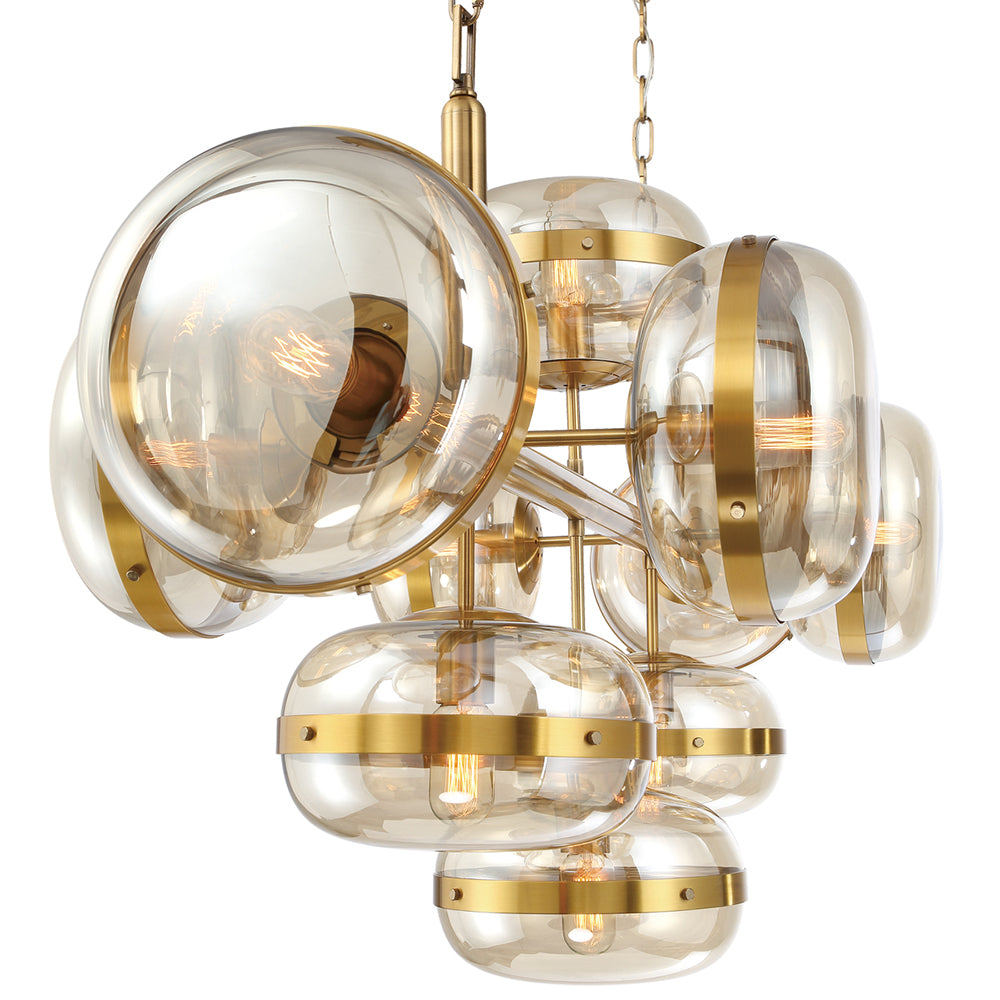 Eurofase Lighting Nottingham 54" 10-Light Dimmable Incandescent Antique Brass Oval Chandelier With Champagne Glass Shades