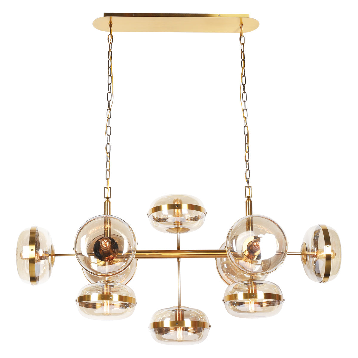 Eurofase Lighting Nottingham 54" 10-Light Dimmable Incandescent Antique Brass Oval Chandelier With Champagne Glass Shades