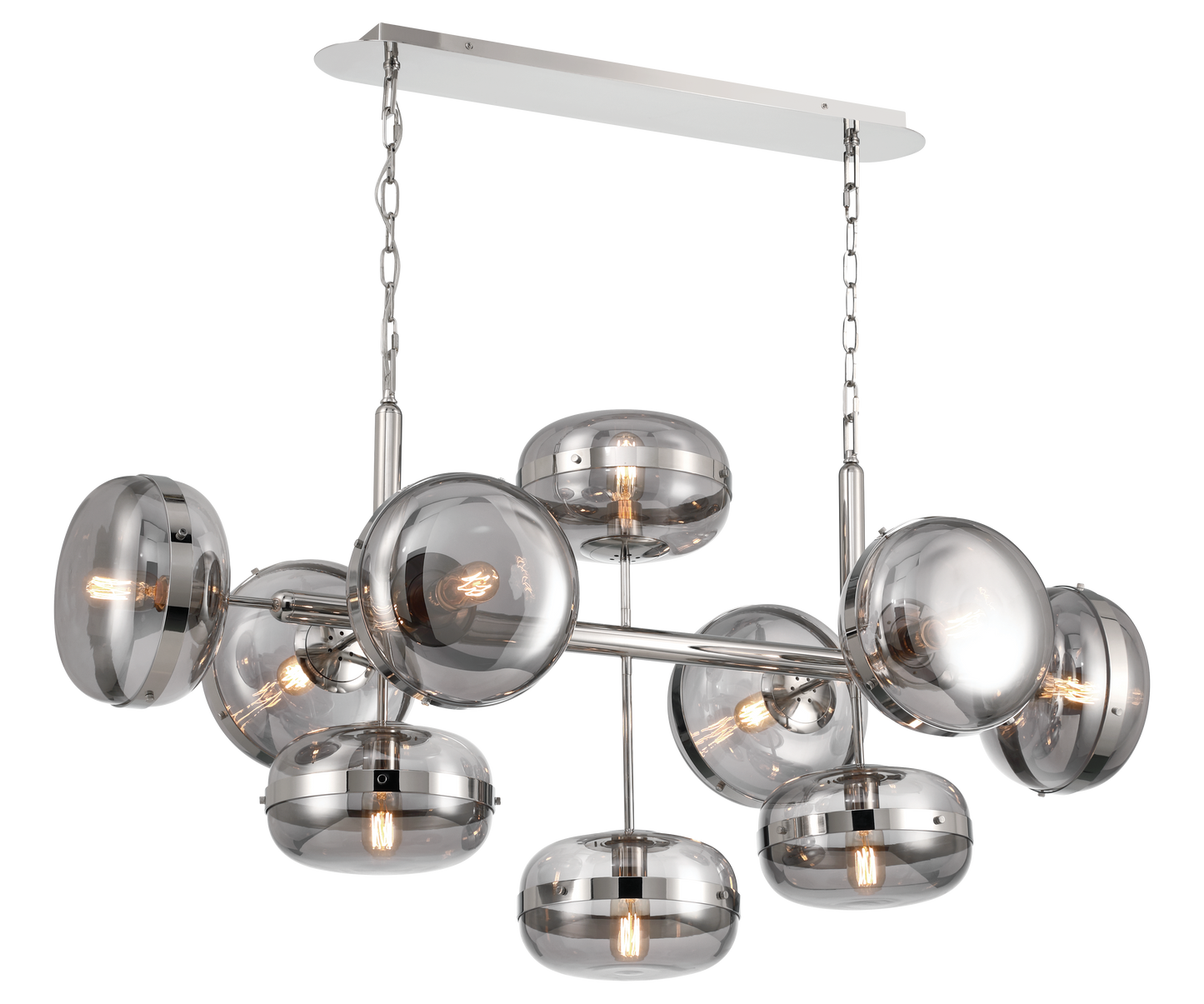 Eurofase Lighting Nottingham 54" 10-Light Smoke Glass Shade Polished Nickel Chandelier