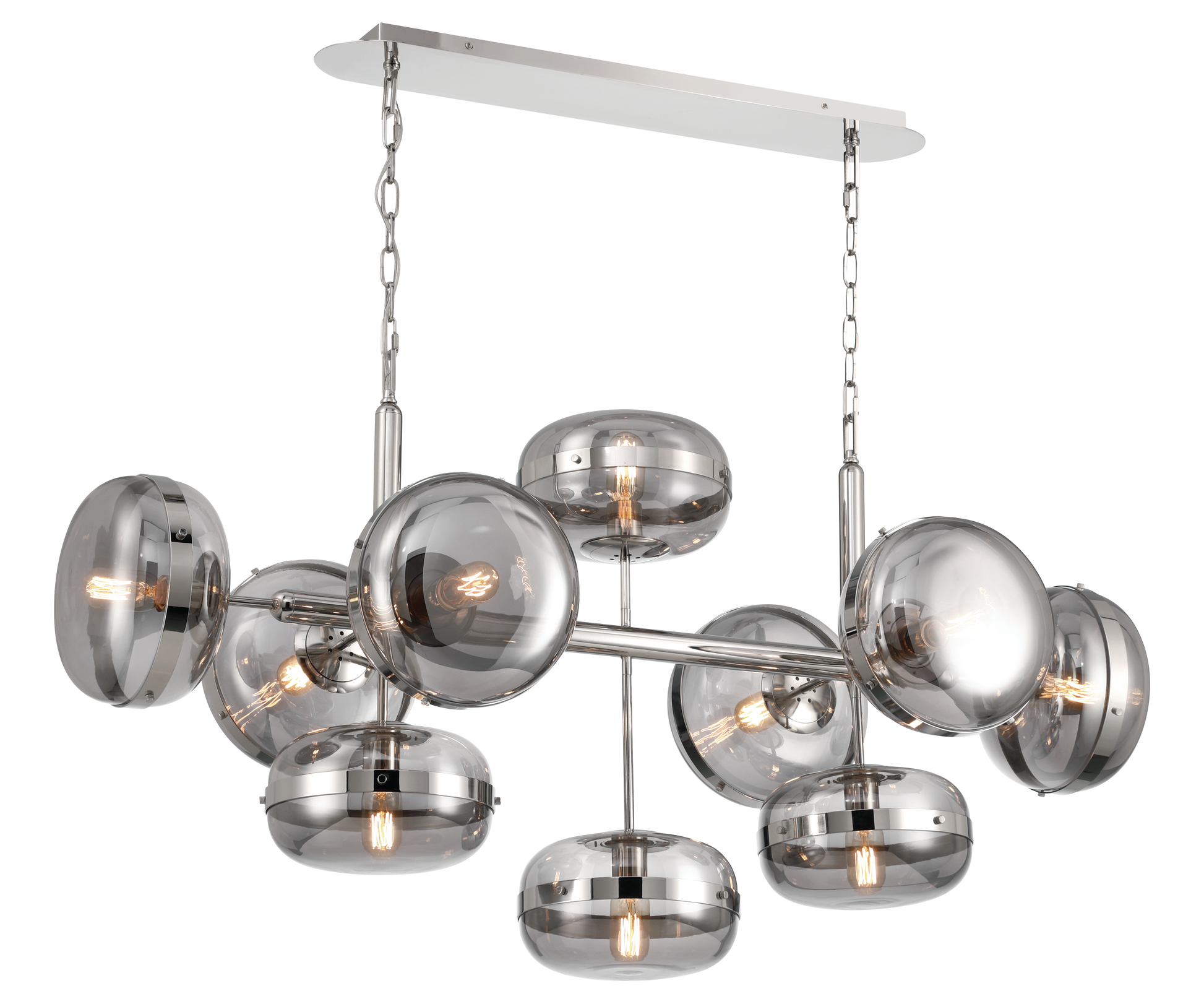 Eurofase Lighting Nottingham 54" 10-Light Smoke Glass Shade Polished Nickel Chandelier