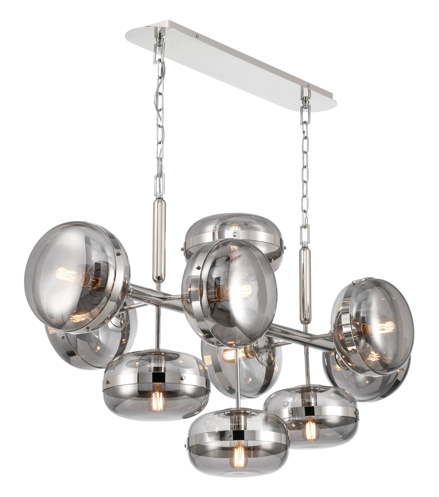 Eurofase Lighting Nottingham 54" 10-Light Smoke Glass Shade Polished Nickel Chandelier