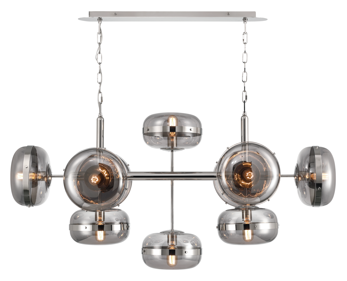 Eurofase Lighting Nottingham 54" 10-Light Smoke Glass Shade Polished Nickel Chandelier