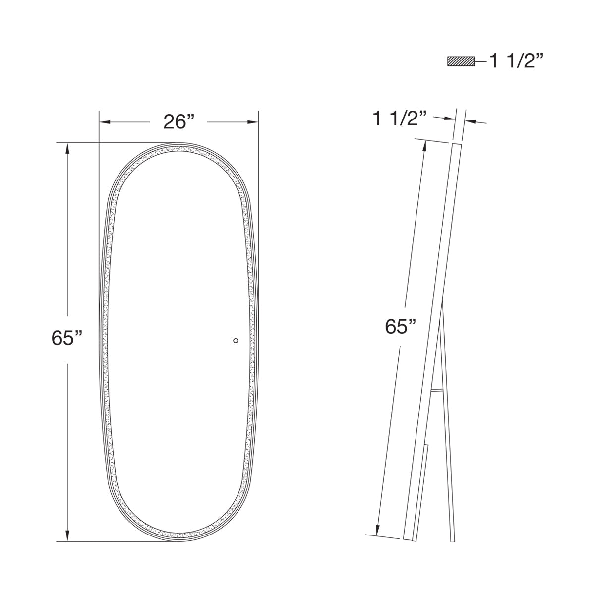 Eurofase Lighting Obon 26" x 65" Edge-Lit Integrated LED Oval Mirror With Aluminum Frame