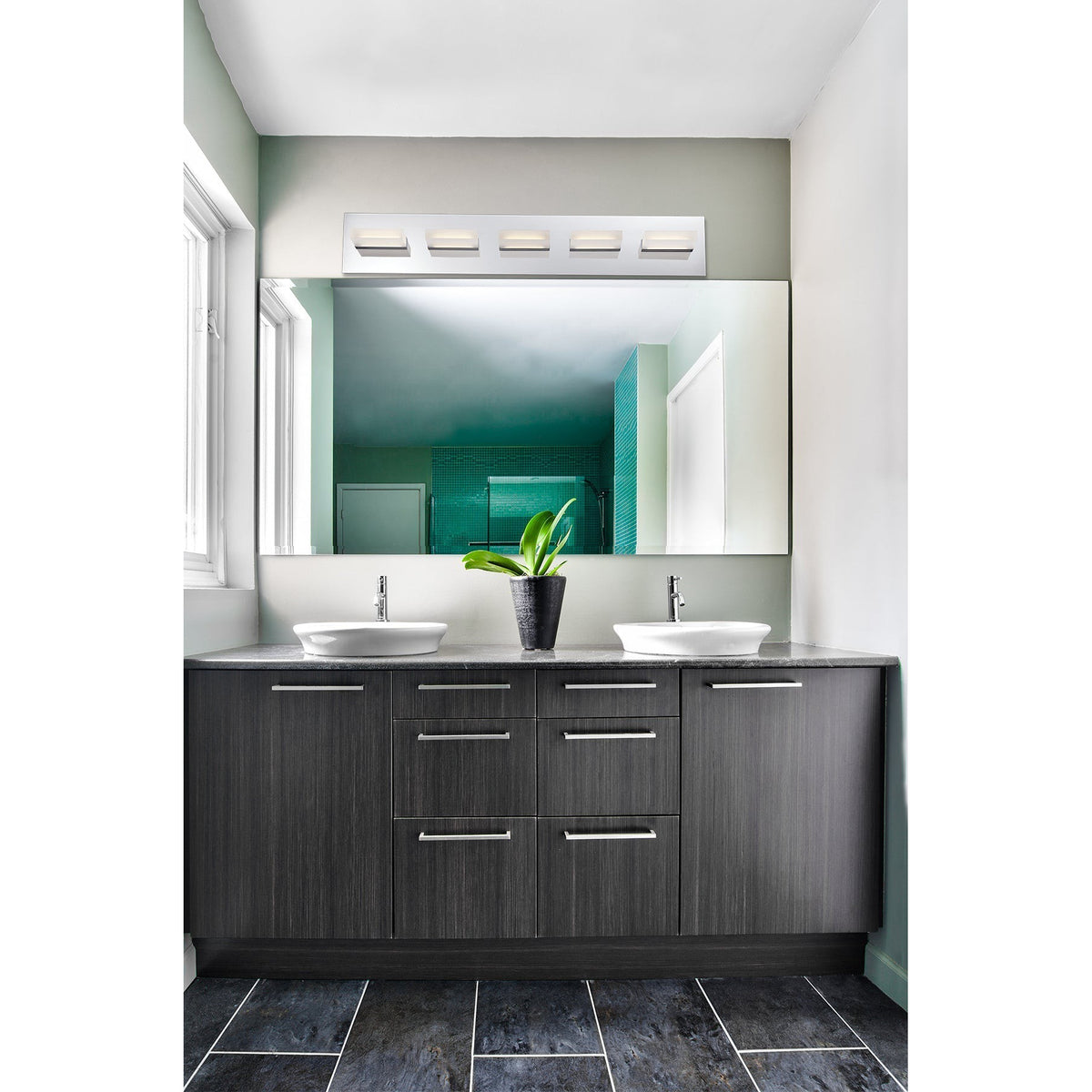 Eurofase Lighting Olson 30" 5-Light Dimmable Integrated LED Chrome Metal Bath Bar With Frosted Acrylic Shades