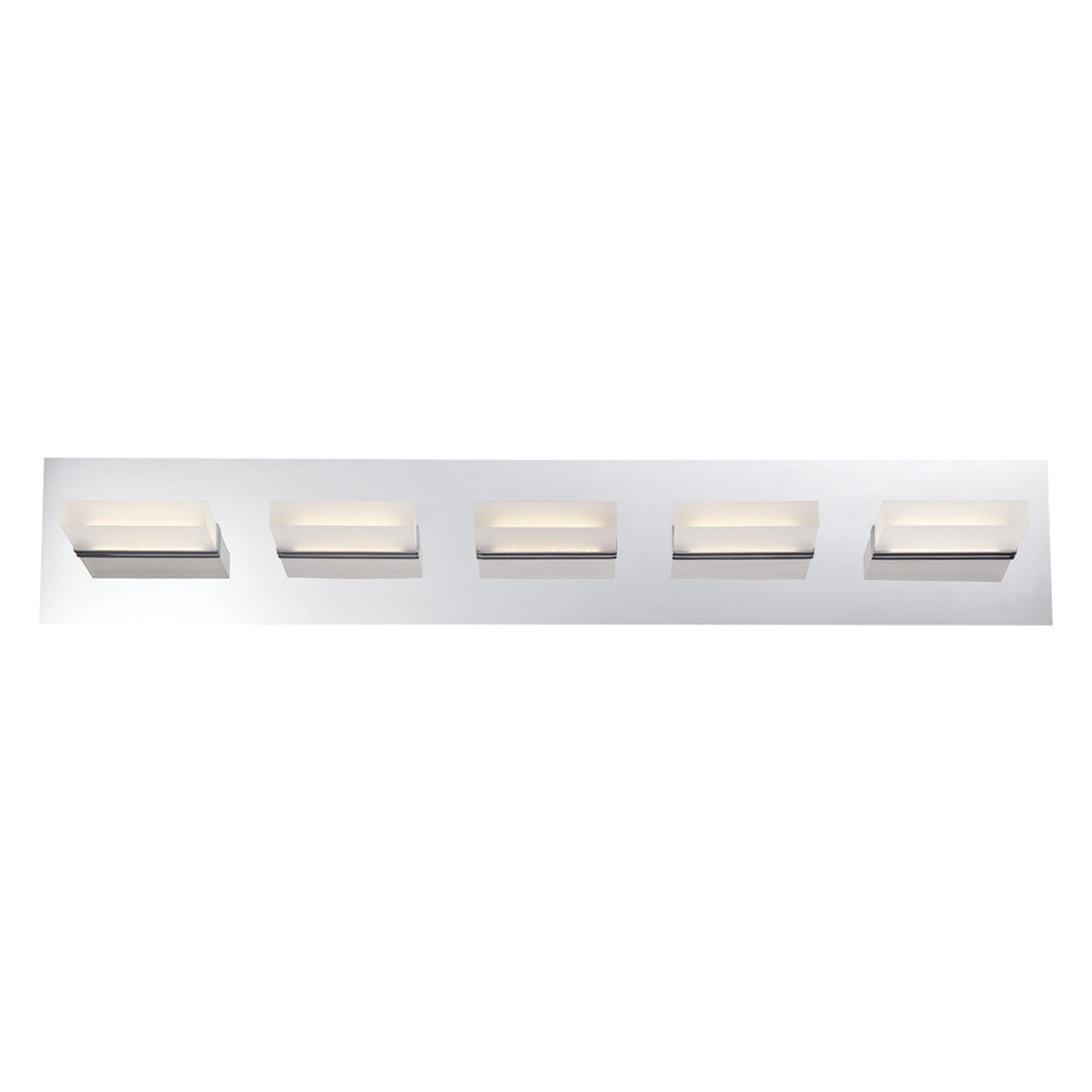 Eurofase Lighting Olson 30" 5-Light Dimmable Integrated LED Chrome Metal Bath Bar With Frosted Acrylic Shades
