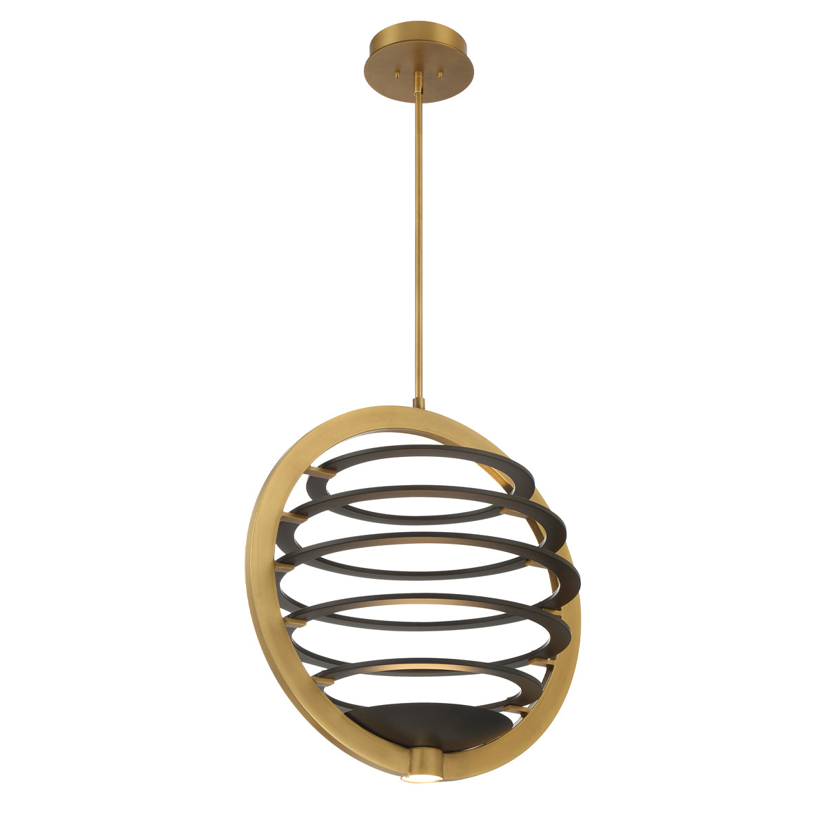 Eurofase Lighting Ombra 22" 2-Light Dimmable Integrated LED Brass Metal Chandelier With Black Strip Accent Shade