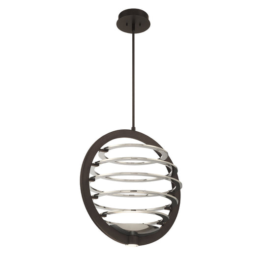 Eurofase Lighting Ombra 22" 2-Light Dimmable Integrated LED Dark Bronze Metal Chandelier With Polished Nickel Strip Accent Shade
