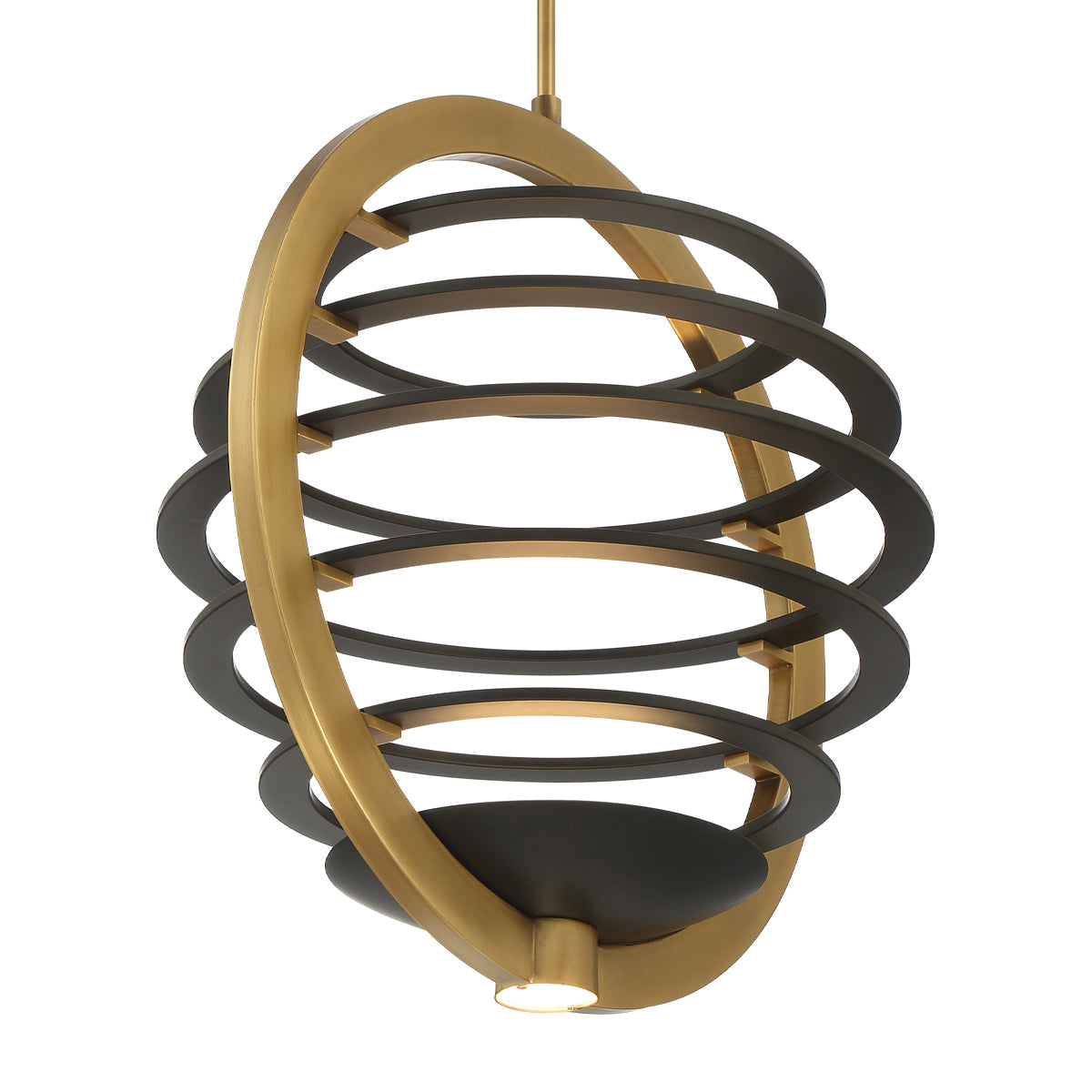 Eurofase Lighting Ombra 30" 2-Light Dimmable Integrated LED Brass Metal Chandelier With Black Strip Accent Shade