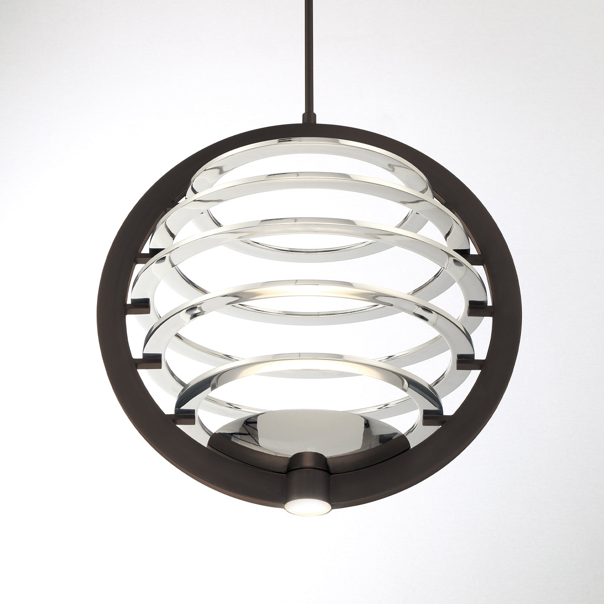 Eurofase Lighting Ombra 30" 2-Light Dimmable Integrated LED Dark Bronze Metal Chandelier With Polished Nickel Strip Accent Shade