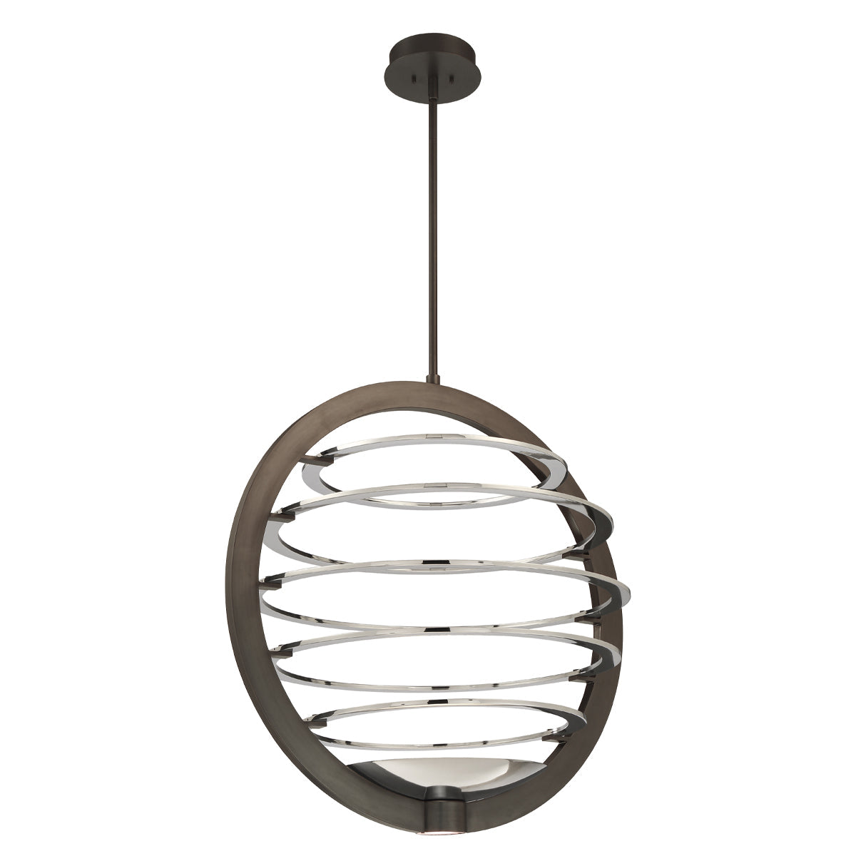 Eurofase Lighting Ombra 30" 2-Light Dimmable Integrated LED Dark Bronze Metal Chandelier With Polished Nickel Strip Accent Shade