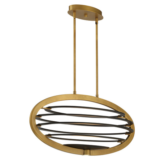 Eurofase Lighting Ombra 36" 2-Light Dimmable Integrated LED Brass Metal Oval Chandelier With Black Strip Accent Shade