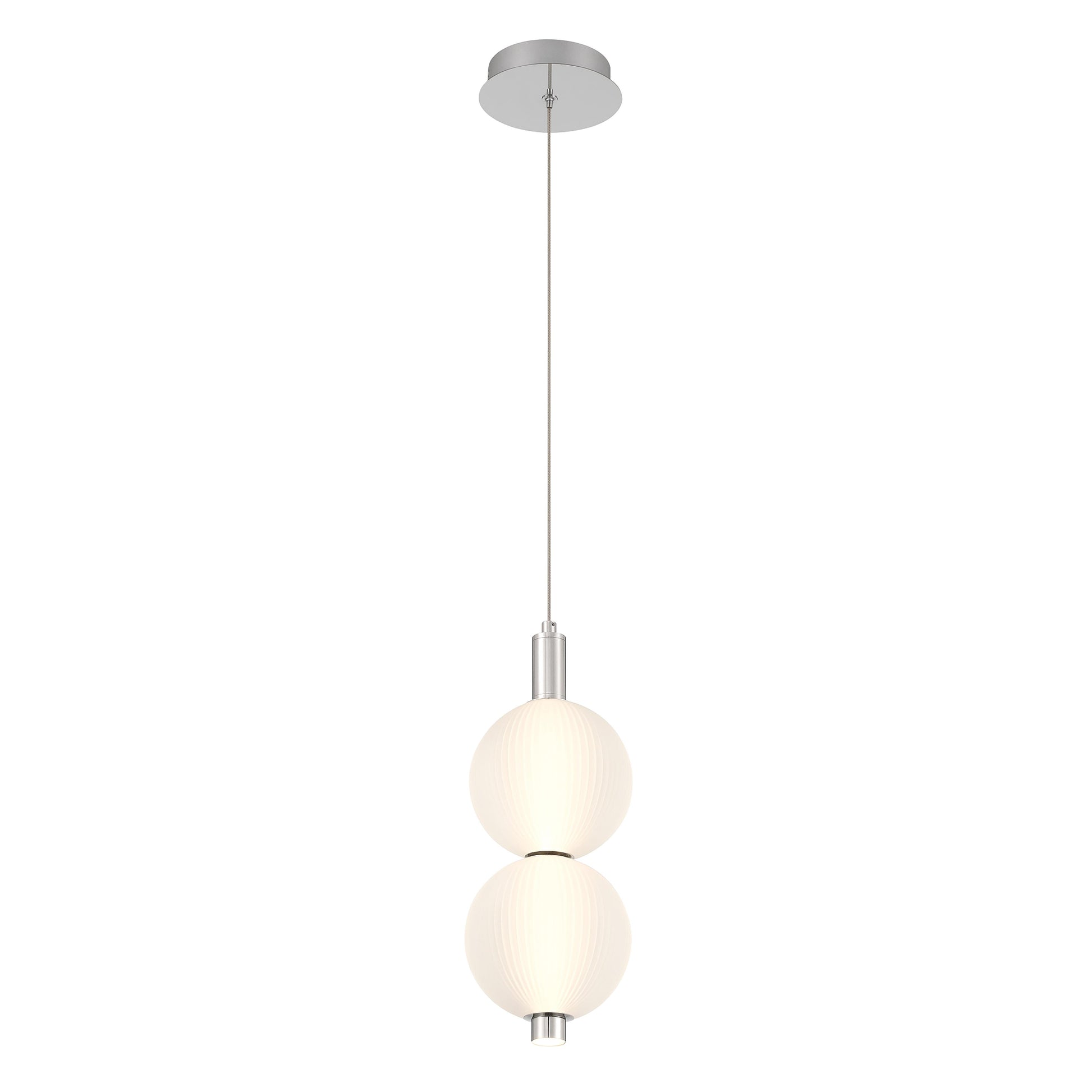 Eurofase Lighting Palmas 16" 2-Light Integrated LED Frosted Glass Shade Polished Nickel Mini Pendant Light