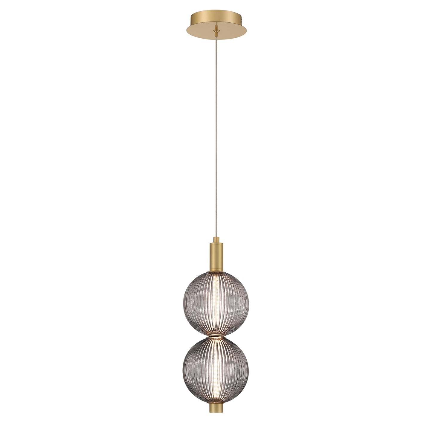 Eurofase Lighting Palmas 16" 2-Light Integrated LED Smoke Glass Shade Gold Mini Pendant Light