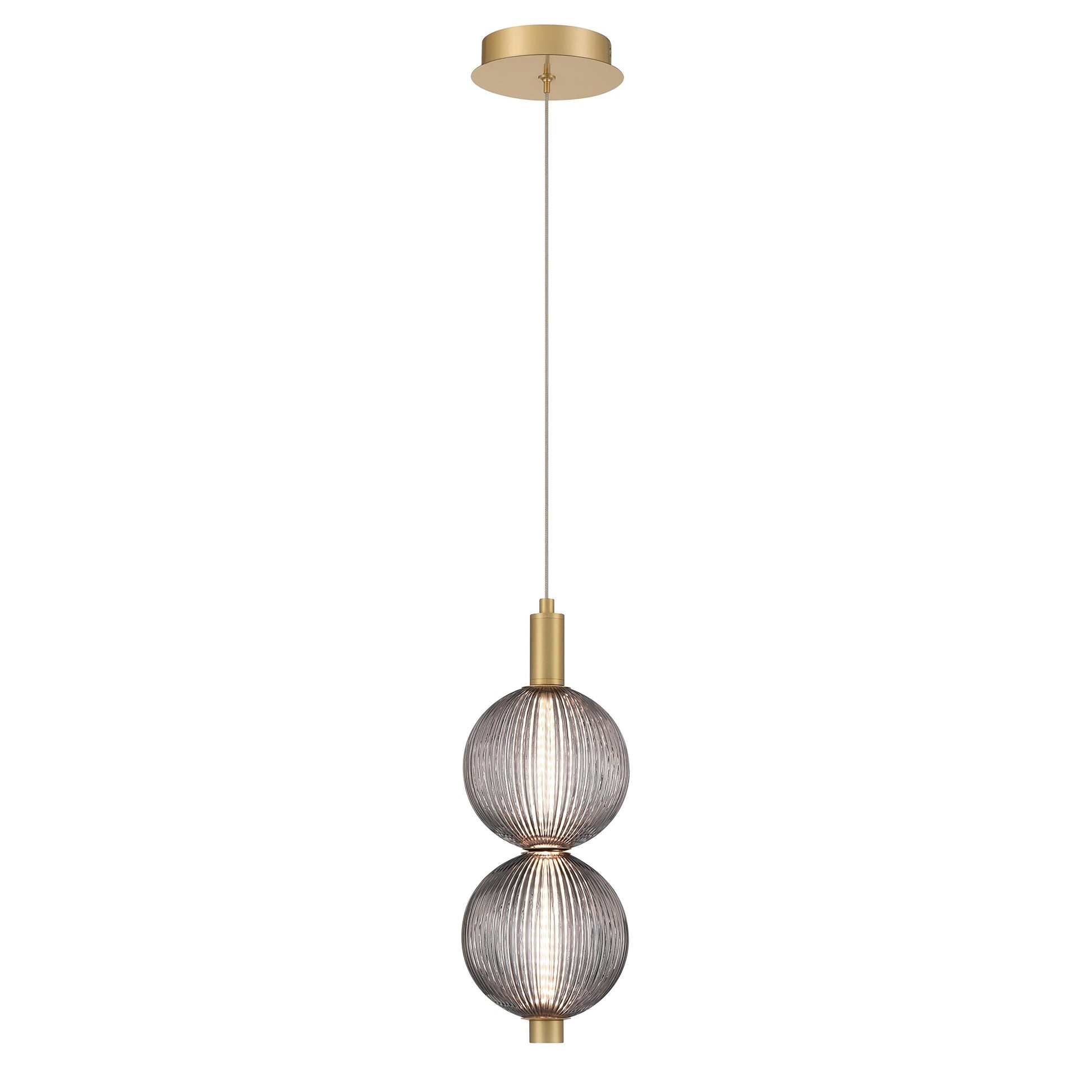 Eurofase Lighting Palmas 16" 2-Light Integrated LED Smoke Glass Shade Gold Mini Pendant Light