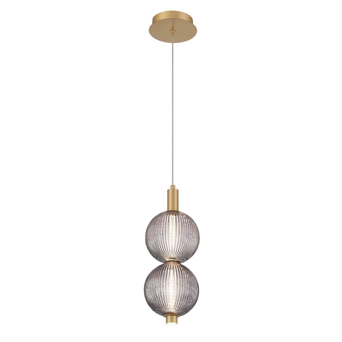 Eurofase Lighting Palmas 16" 2-Light Integrated LED Smoke Glass Shade Gold Mini Pendant Light