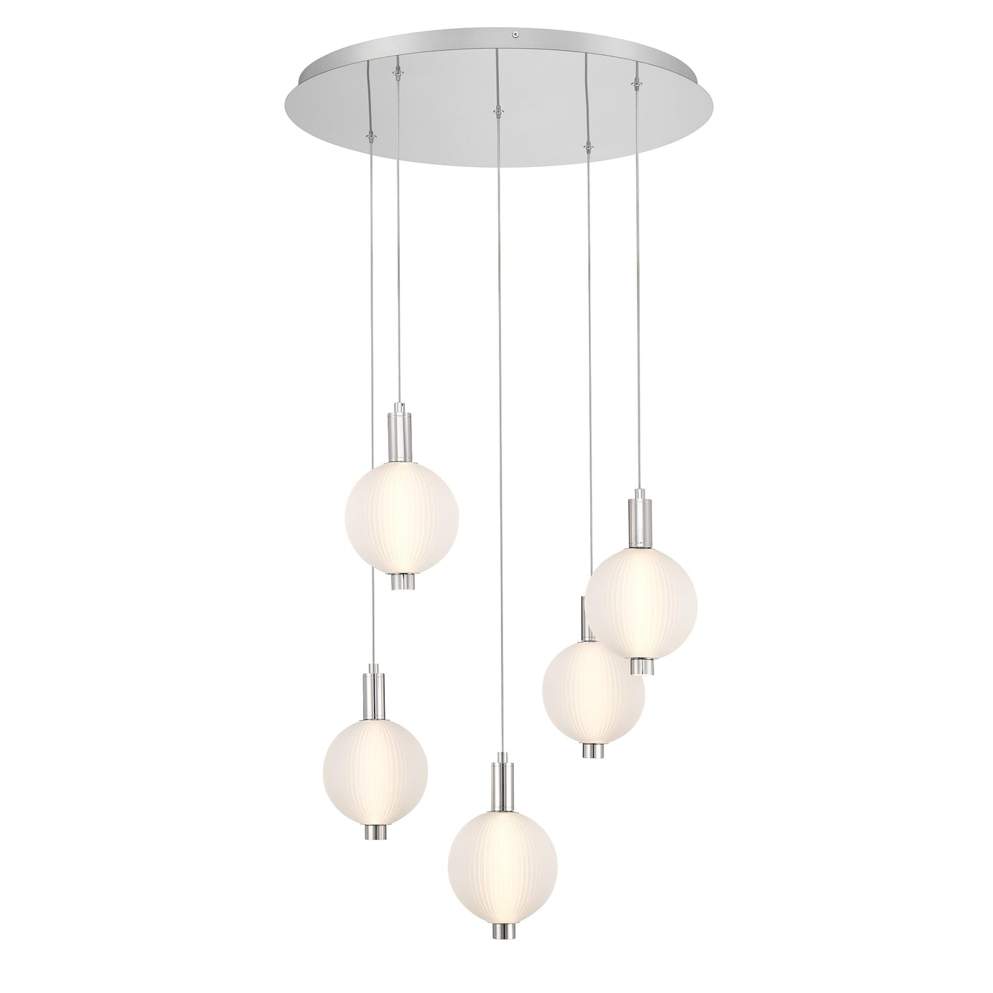 Eurofase Lighting Palmas 24" 5-Light Integrated LED Frosted Glass Shade Polished Nickel Multi Drop Chandelier