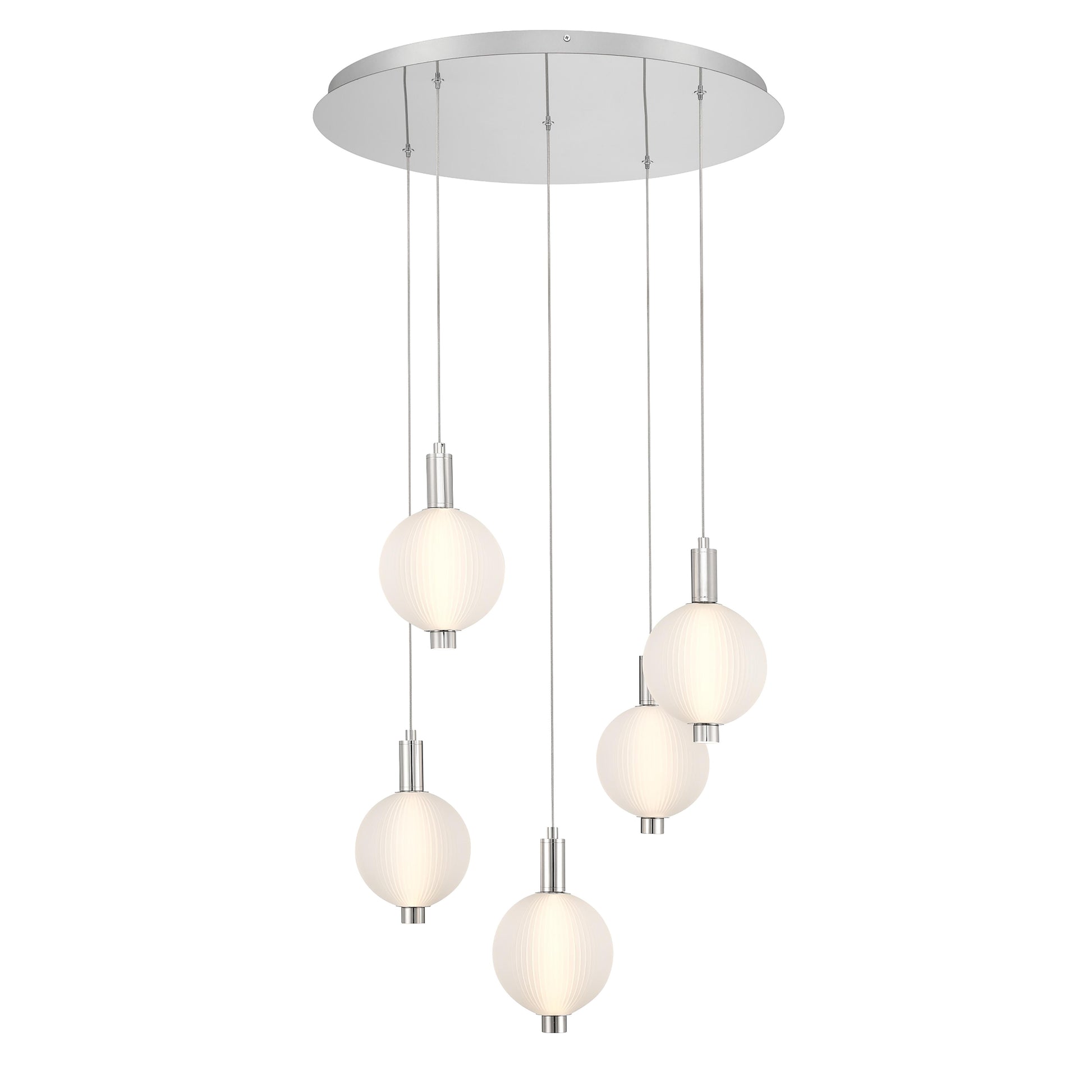 Eurofase Lighting Palmas 24" 5-Light Integrated LED Frosted Glass Shade Polished Nickel Multi Drop Chandelier