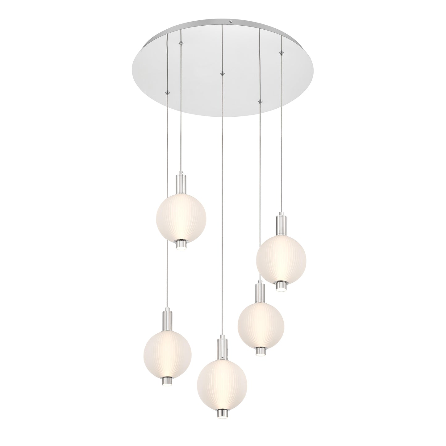 Eurofase Lighting Palmas 24" 5-Light Integrated LED Frosted Glass Shade Polished Nickel Multi Drop Chandelier