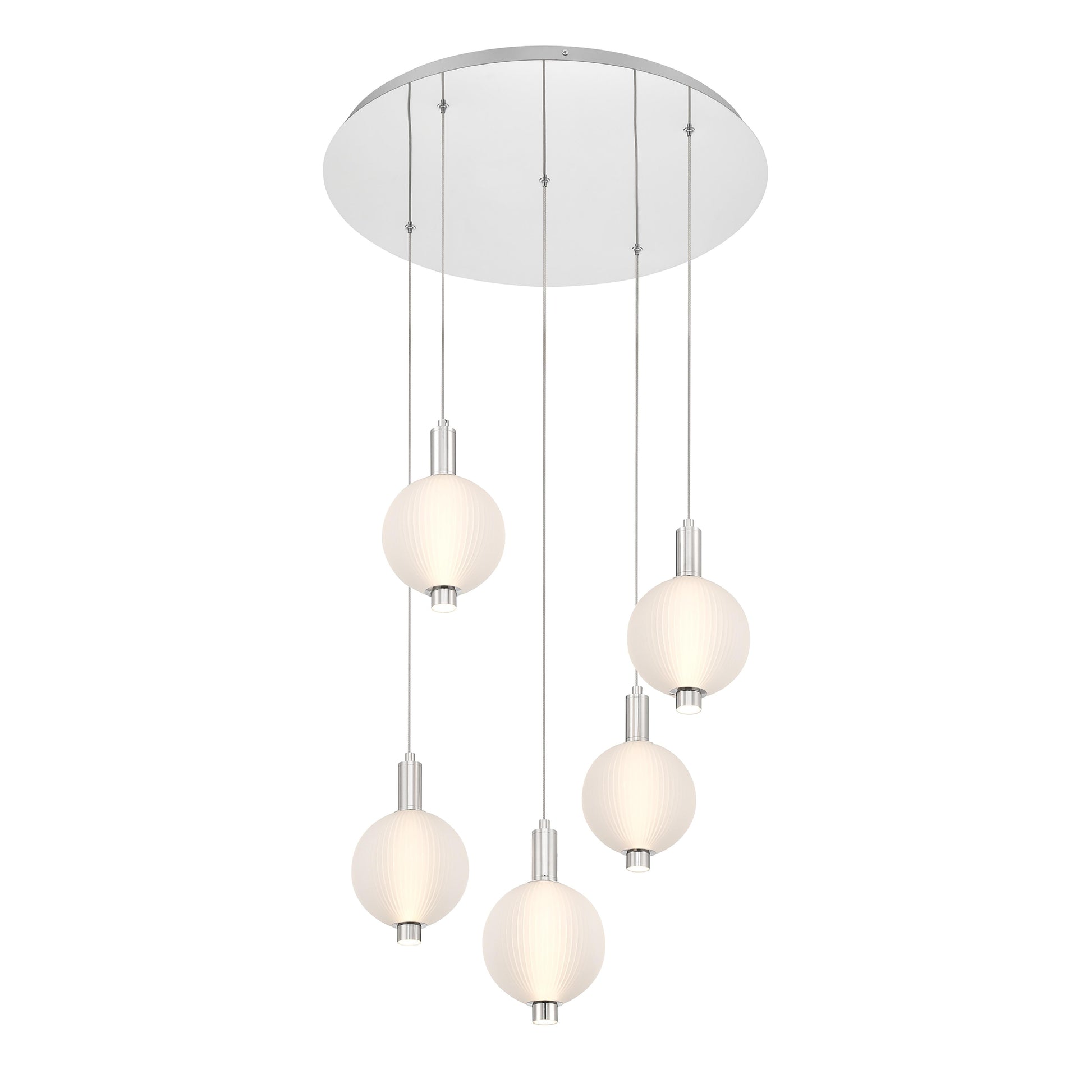 Eurofase Lighting Palmas 24" 5-Light Integrated LED Frosted Glass Shade Polished Nickel Multi Drop Chandelier