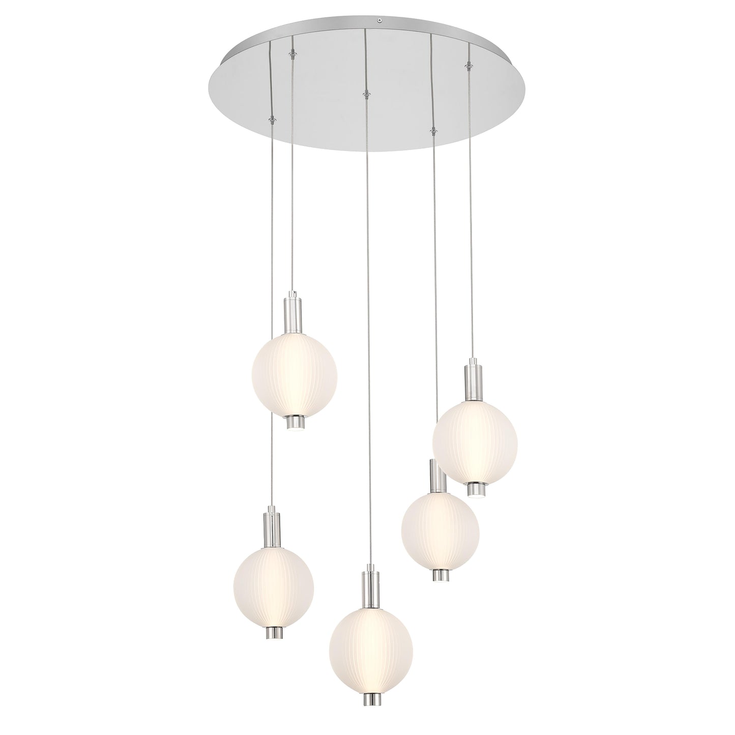 Eurofase Lighting Palmas 24" 5-Light Integrated LED Frosted Glass Shade Polished Nickel Multi Drop Chandelier