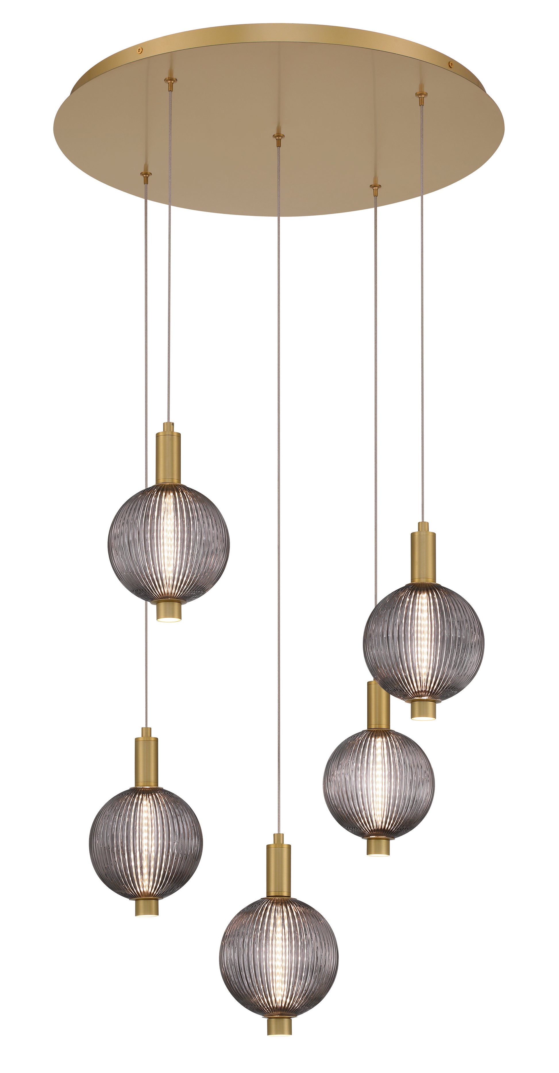 Eurofase Lighting Palmas 24" 5-Light Integrated LED Smoke Glass Shade Gold Multi Drop Chandelier