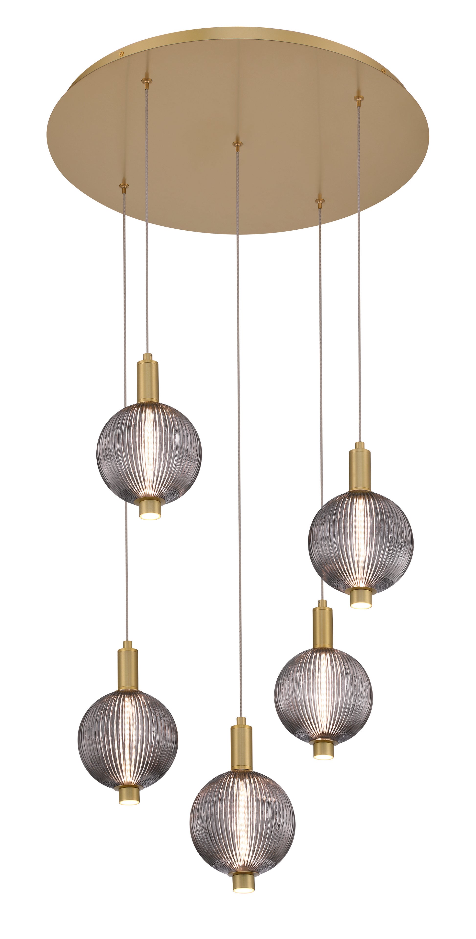 Eurofase Lighting Palmas 24" 5-Light Integrated LED Smoke Glass Shade Gold Multi Drop Chandelier