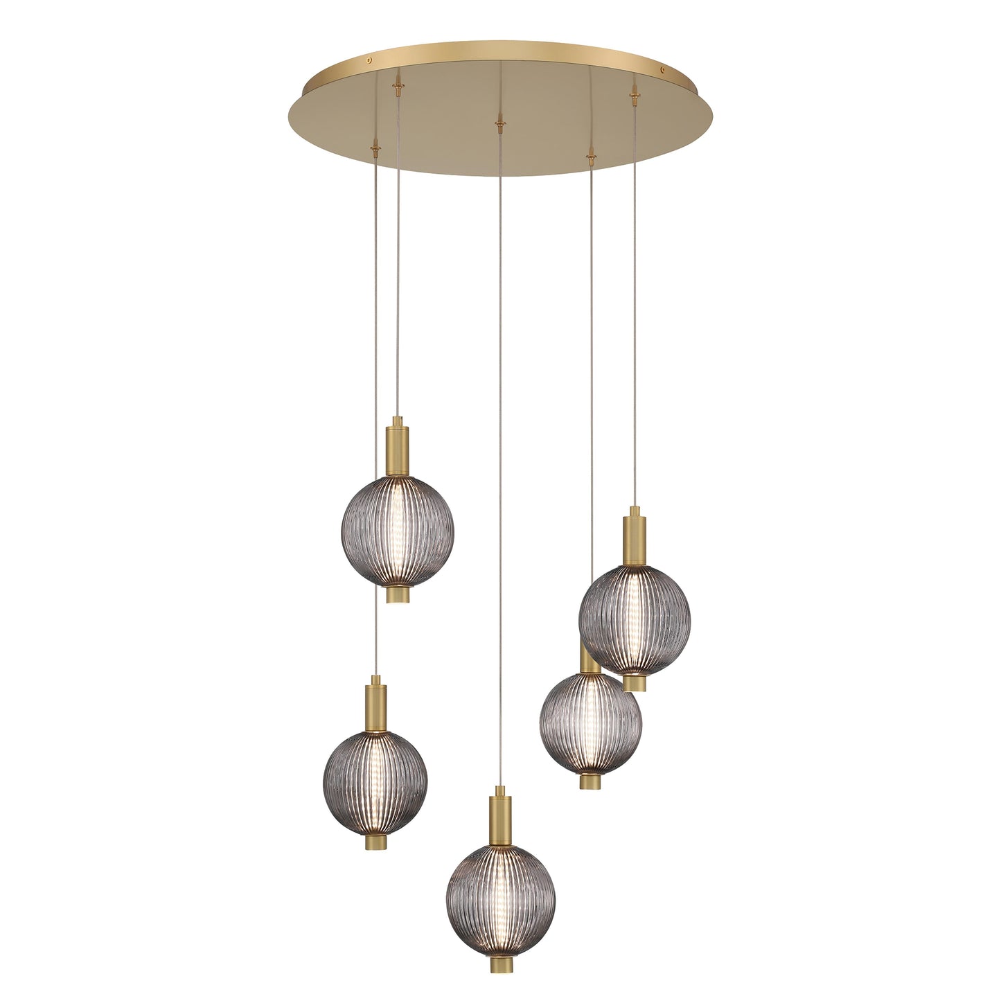 Eurofase Lighting Palmas 24" 5-Light Integrated LED Smoke Glass Shade Gold Multi Drop Chandelier