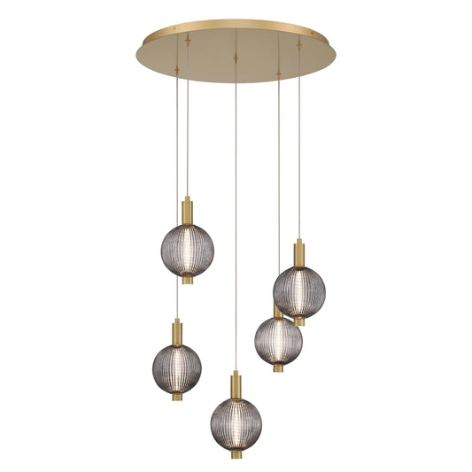 Eurofase Lighting Palmas 24" 5-Light Integrated LED Smoke Glass Shade Gold Multi Drop Chandelier