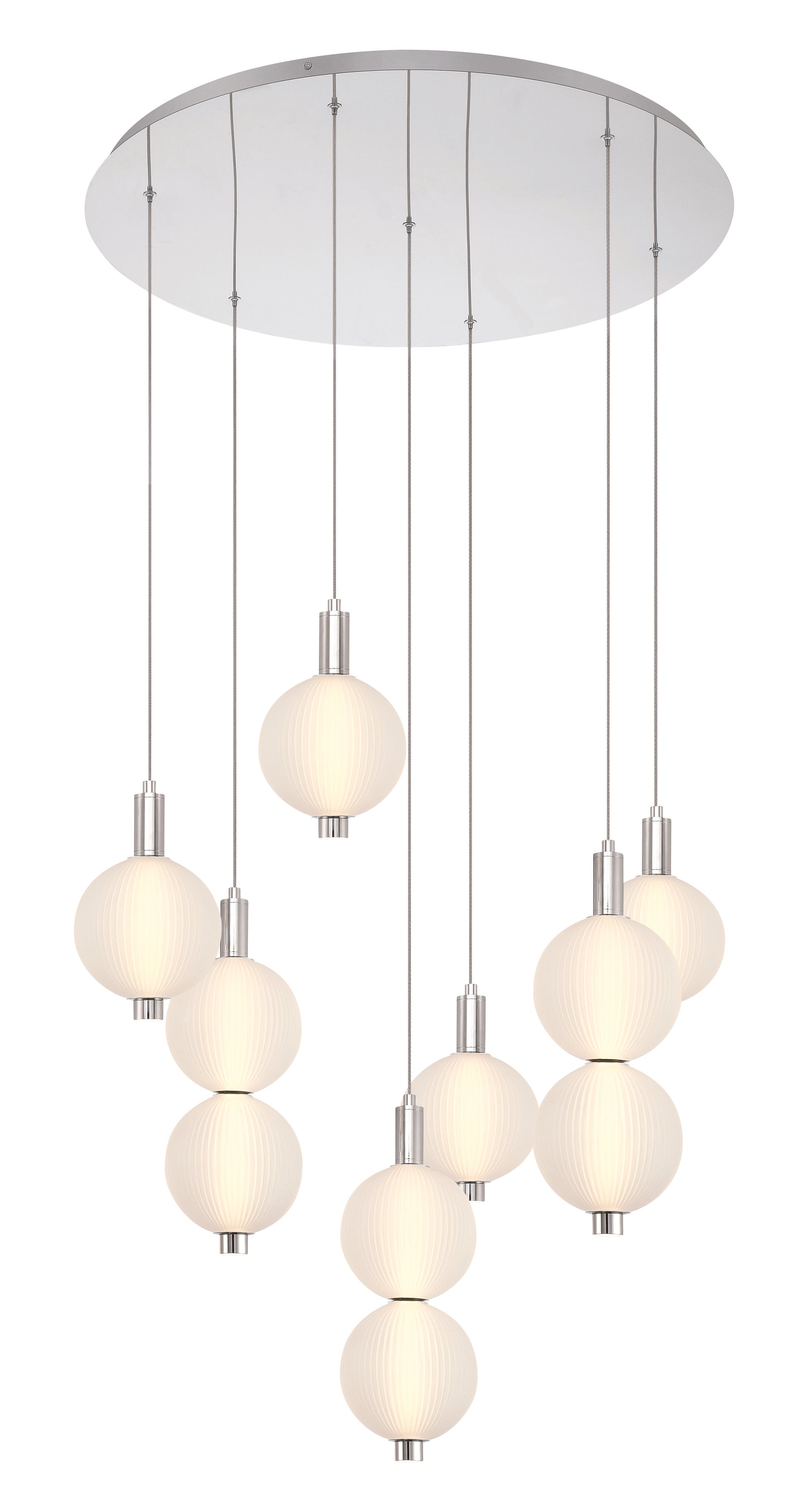 Eurofase Lighting Palmas 30" 7-Light Integrated LED Frosted Glass Shade Polished Nickel Chandelier
