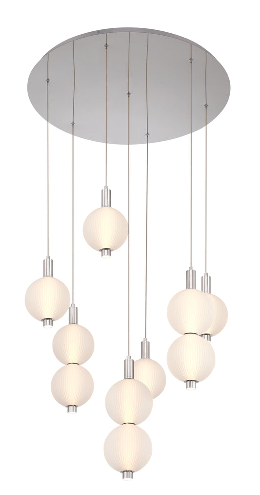 Eurofase Lighting Palmas 30" 7-Light Integrated LED Frosted Glass Shade Polished Nickel Chandelier