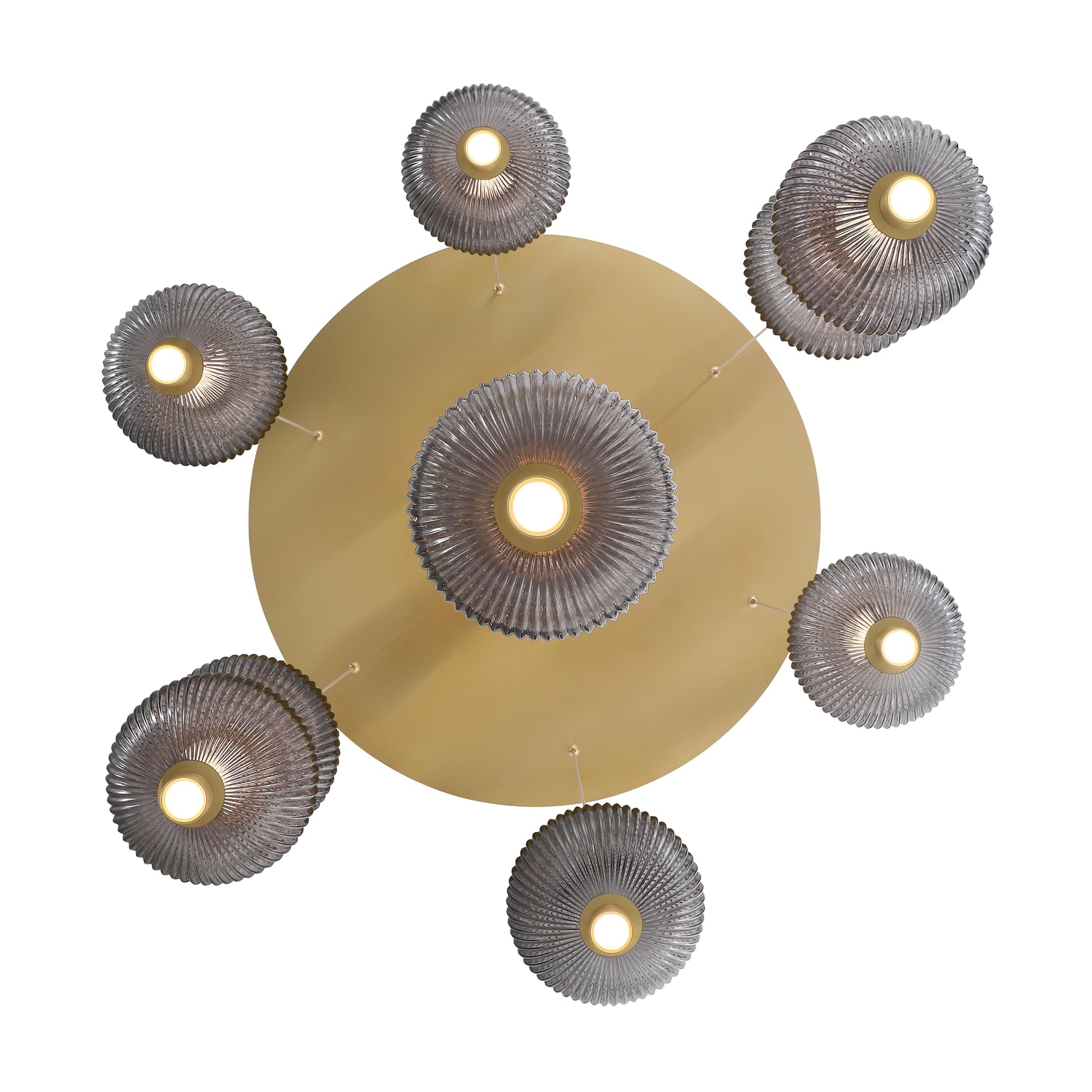 Eurofase Lighting Palmas 30" 7-Light Integrated LED Smoke Glass Shade Gold Chandelier