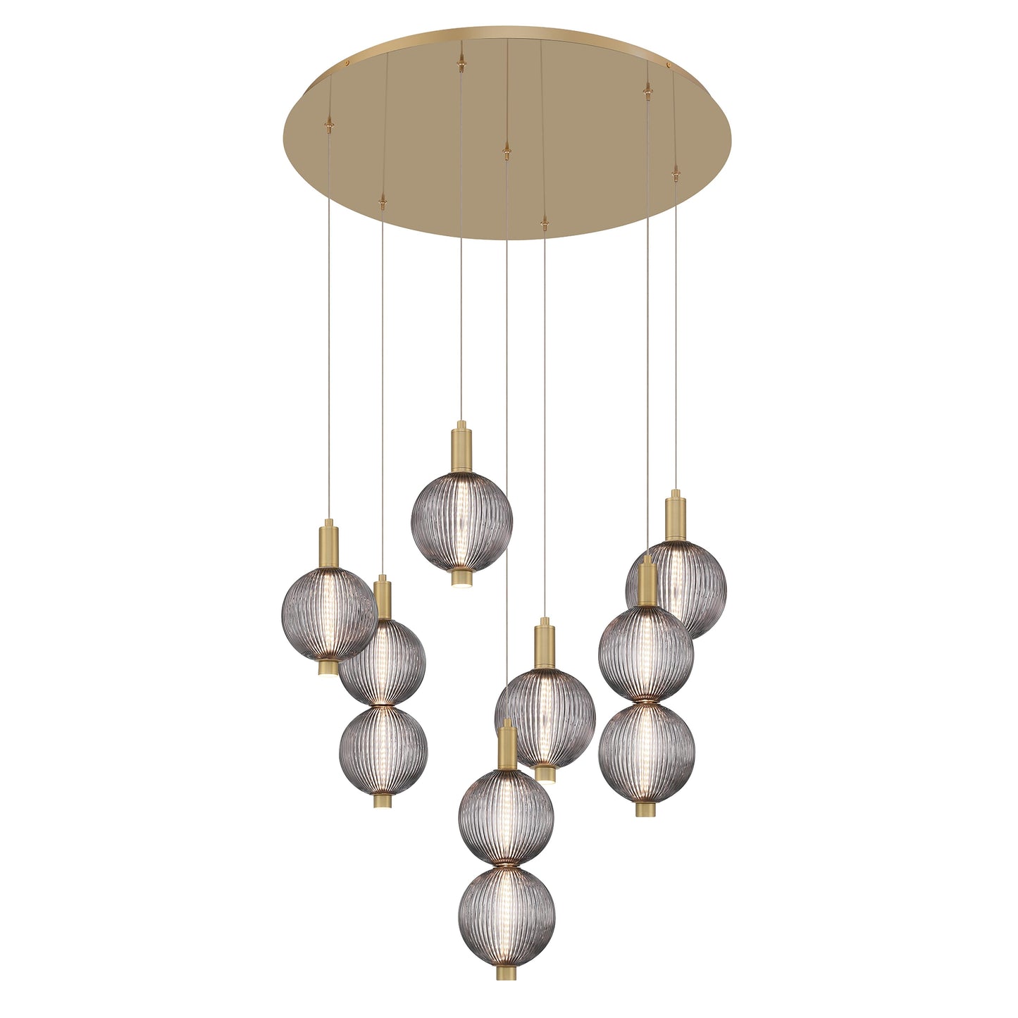 Eurofase Lighting Palmas 30" 7-Light Integrated LED Smoke Glass Shade Gold Chandelier