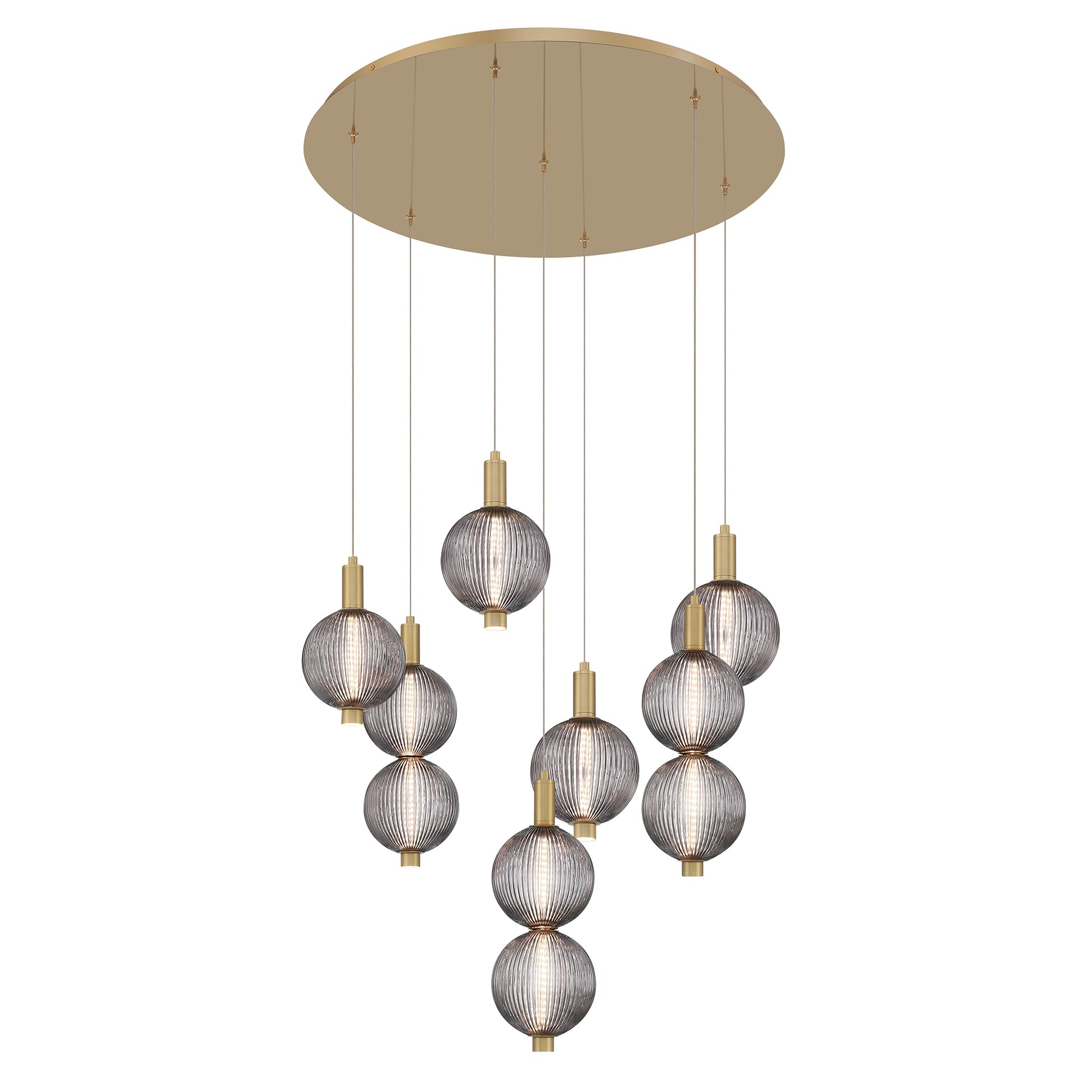 Eurofase Lighting Palmas 30" 7-Light Integrated LED Smoke Glass Shade Gold Chandelier