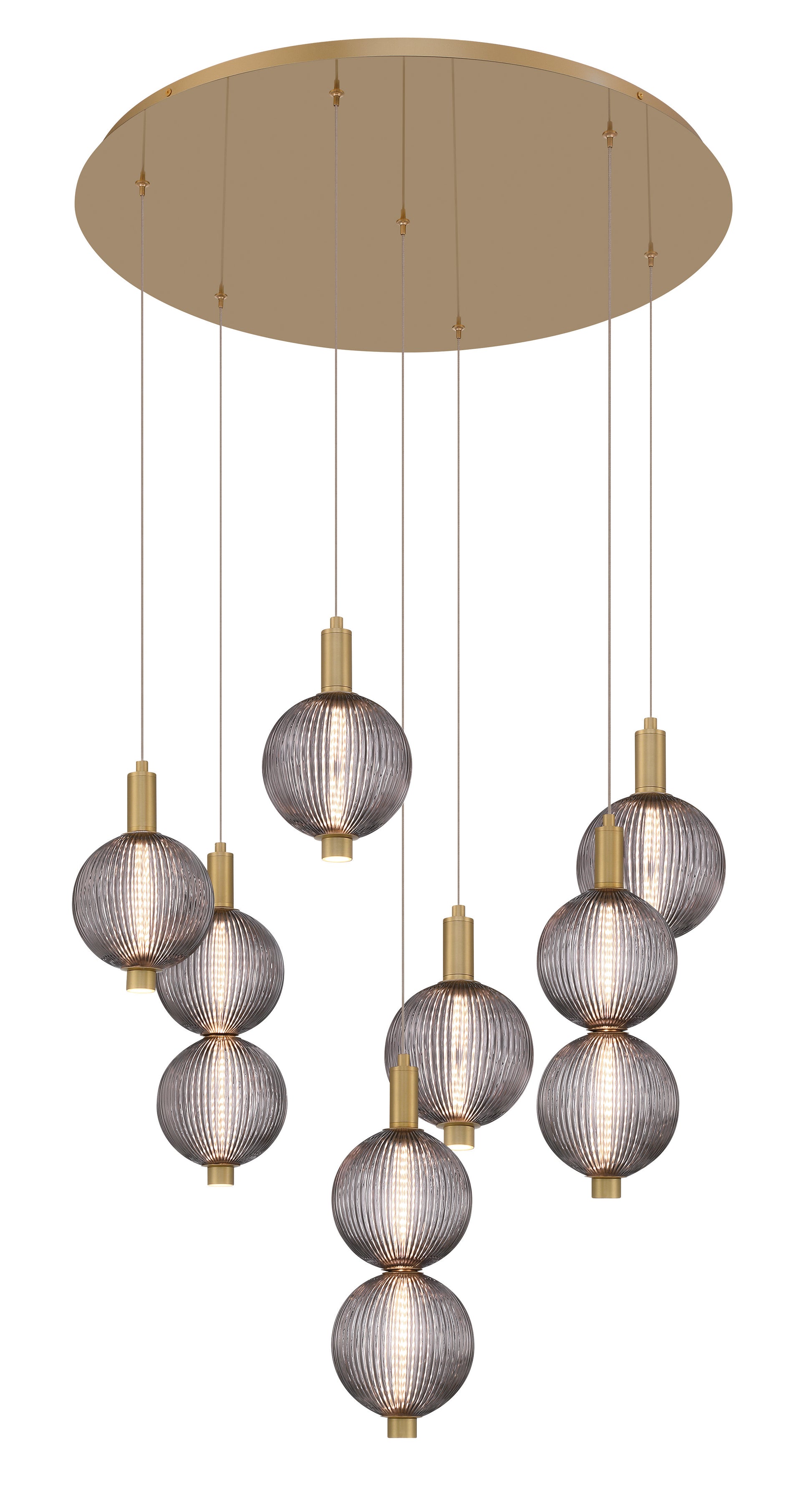 Eurofase Lighting Palmas 30" 7-Light Integrated LED Smoke Glass Shade Gold Chandelier