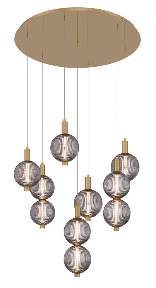 Eurofase Lighting Palmas 30" 7-Light Integrated LED Smoke Glass Shade Gold Chandelier