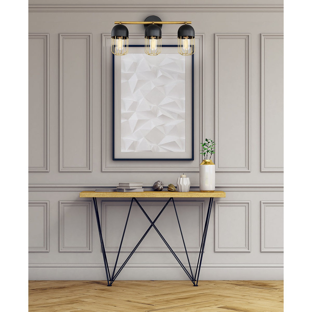 Eurofase Lighting Palmerston 19" 3-Light Dimmable Incandescent Matte Black Bath Bar With Gold Shades