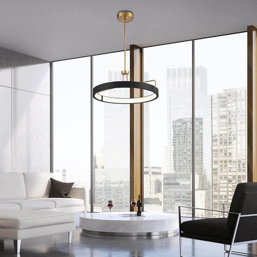 Eurofase Lighting Pemberton 26" Dimmable Integrated LED Antique Brass Metal Pendant Light/ Semi Flush Mount