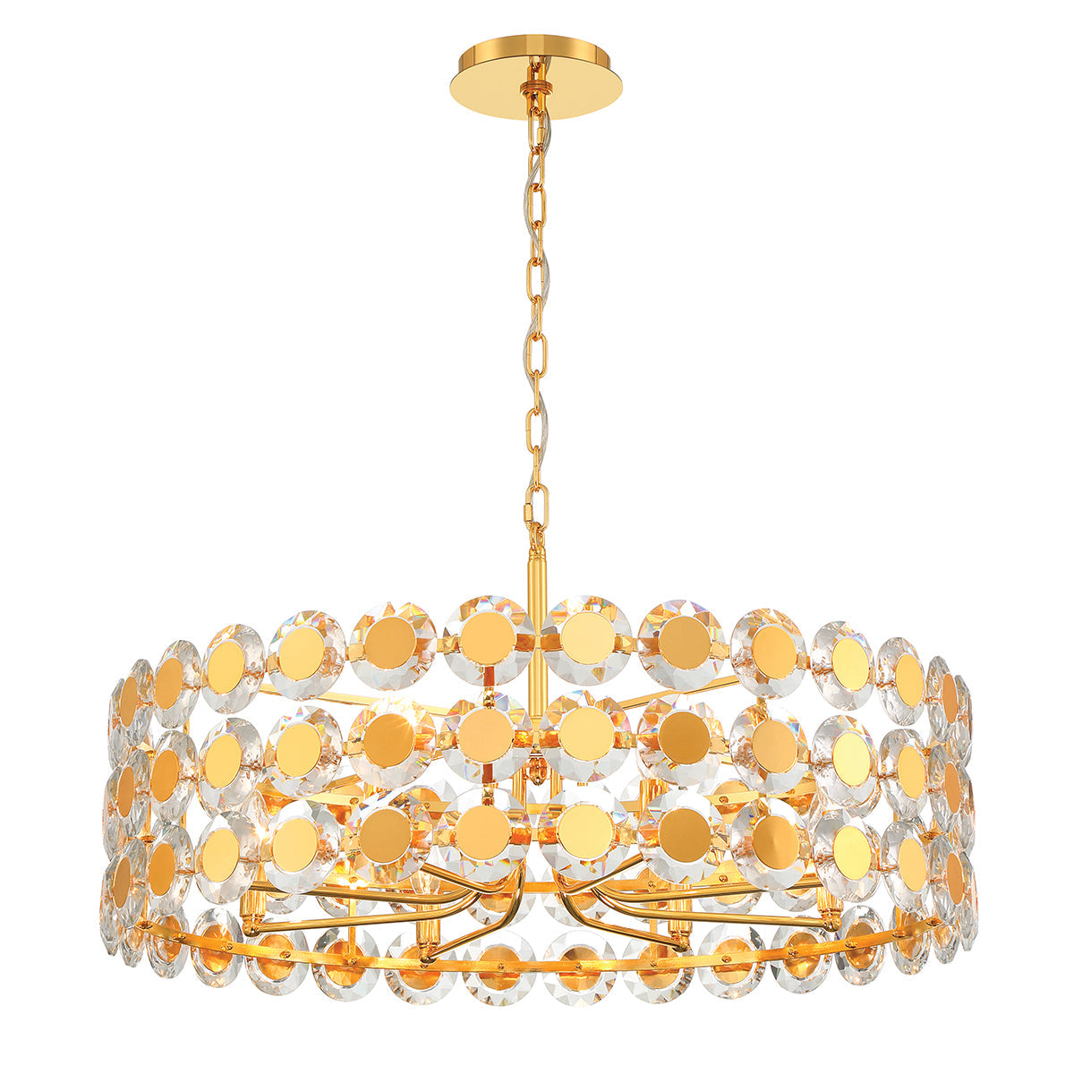 Eurofase Lighting Perrene 32" 8-Light Gold Incandescent Round Chandelier With Clear Glass Shade