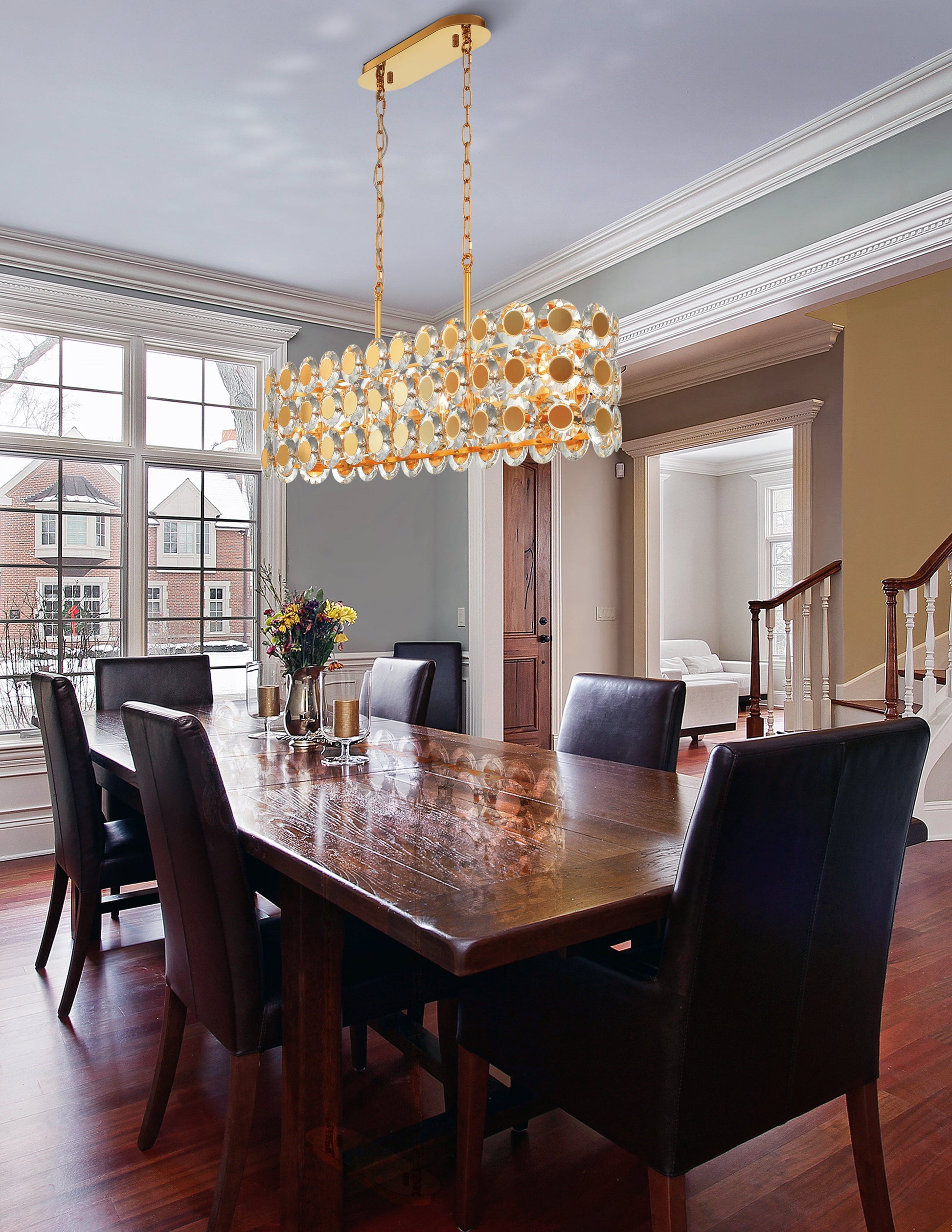 Eurofase Lighting Perrene 40" 8-Light Gold Incandescent Linear Chandelier With Clear Glass Shade