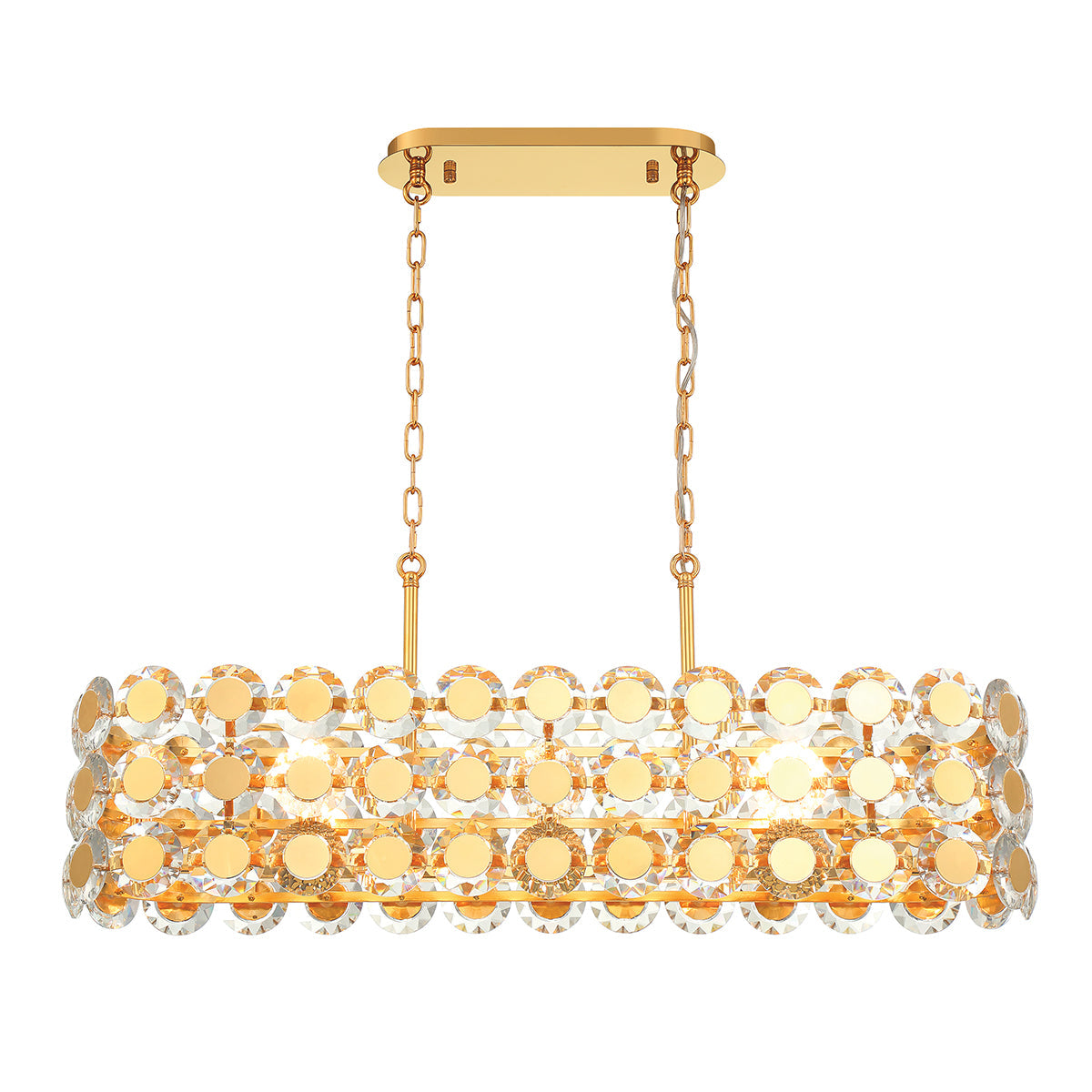 Eurofase Lighting Perrene 40" 8-Light Gold Incandescent Linear Chandelier With Clear Glass Shade