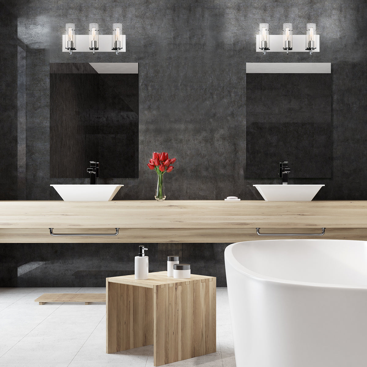 Eurofase Lighting Pista 19" 3-Light Dimmable Incandescent Chrome Bath Bar With Clear Glass Shades