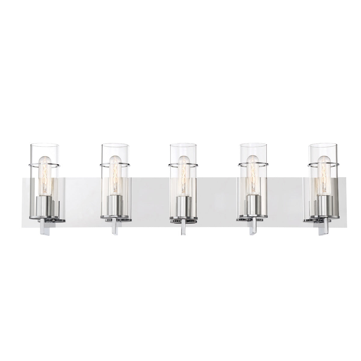 Eurofase Lighting Pista 34" 5-Light Dimmable Incandescent Chrome Bath Bar With Clear Glass Shades