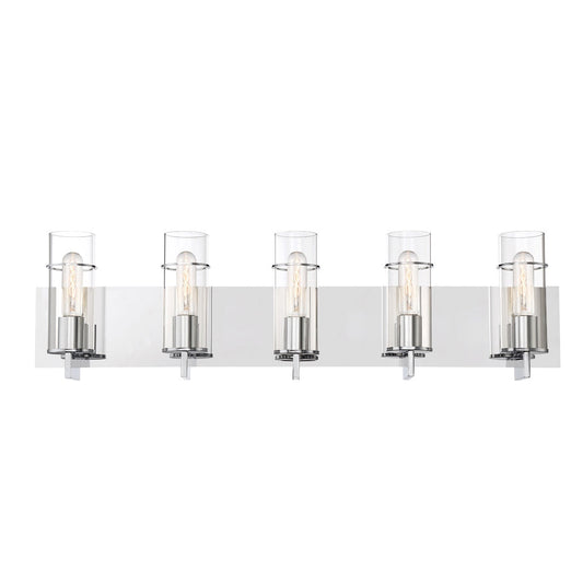 Eurofase Lighting Pista 34" 5-Light Dimmable Incandescent Chrome Bath Bar With Clear Glass Shades