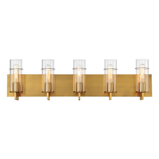 Eurofase Lighting Pista 34" 5-Light Dimmable Incandescent Gold Bath Bar With Clear Glass Shades