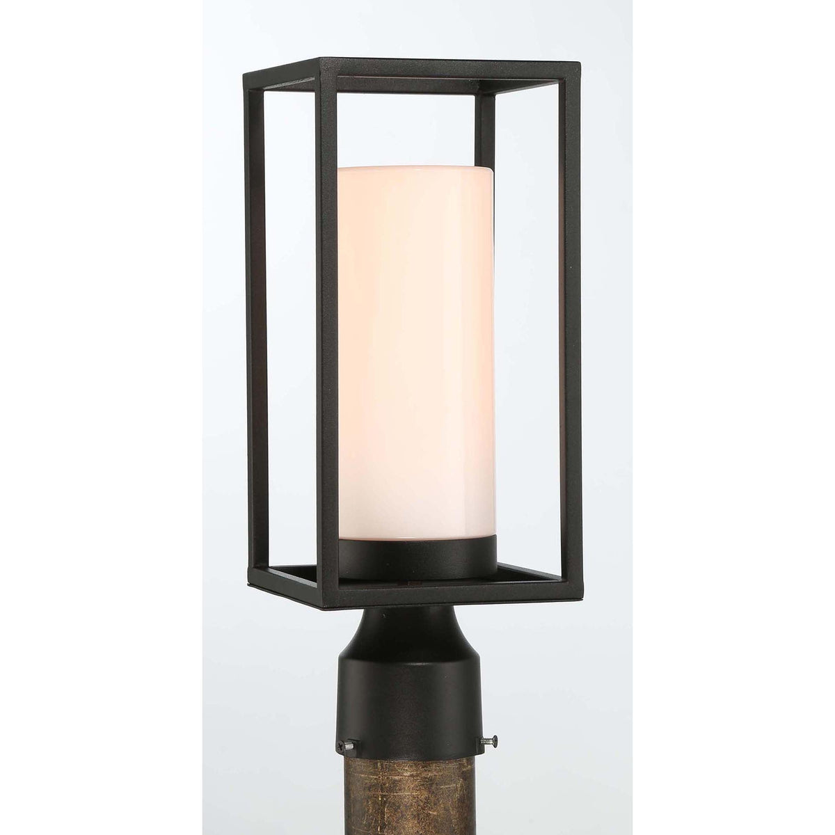 Eurofase Lighting Ren 15" 1-Light Opal White Glass Shade Powder Coat Black Outdoor Post Mount Lighting
