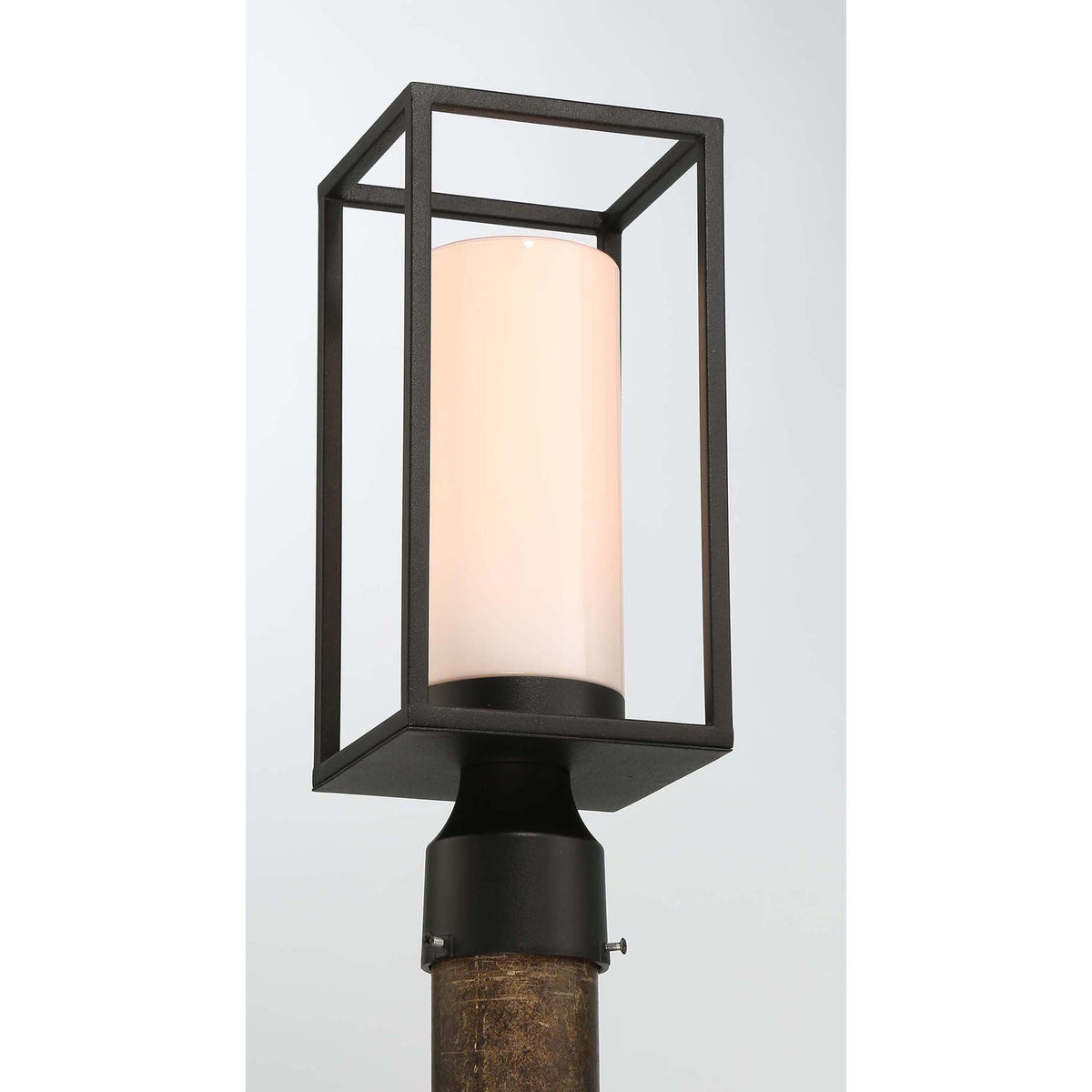 Eurofase Lighting Ren 15" 1-Light Opal White Glass Shade Powder Coat Black Outdoor Post Mount Lighting