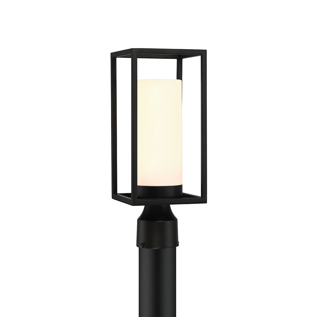 Eurofase Lighting Ren 15" 1-Light Opal White Glass Shade Powder Coat Black Outdoor Post Mount Lighting